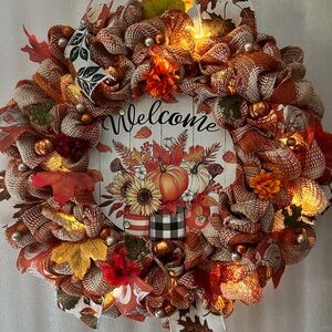 Lighted fall wreath
